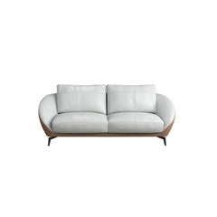 "Modern Two-Tone Light Grey & Saddle  Brown Leather Sofa Set"
