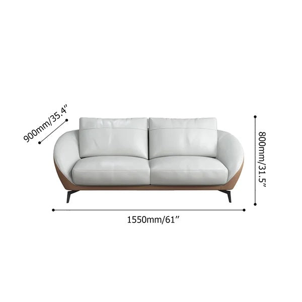 "Modern Two-Tone Light Grey & Saddle  Brown Leather Sofa Set"