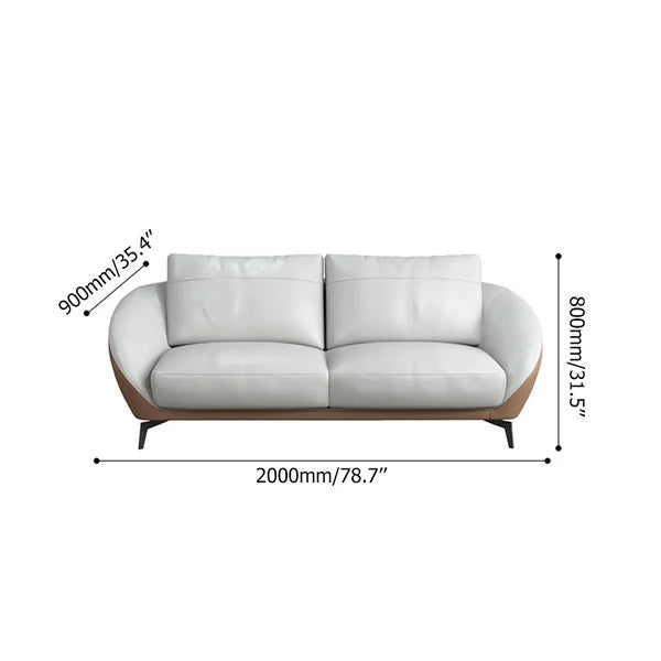 "Modern Two-Tone Light Grey & Saddle  Brown Leather Sofa Set"