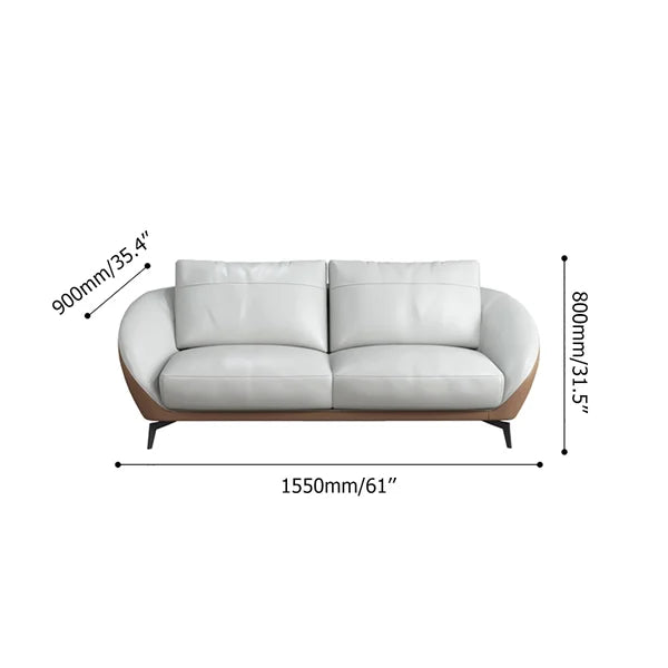 "Modern Two-Tone Light Grey & Saddle  Brown Leather Sofa Set"