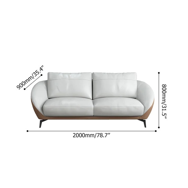 "Modern Two-Tone Light Grey & Saddle  Brown Leather Sofa Set"