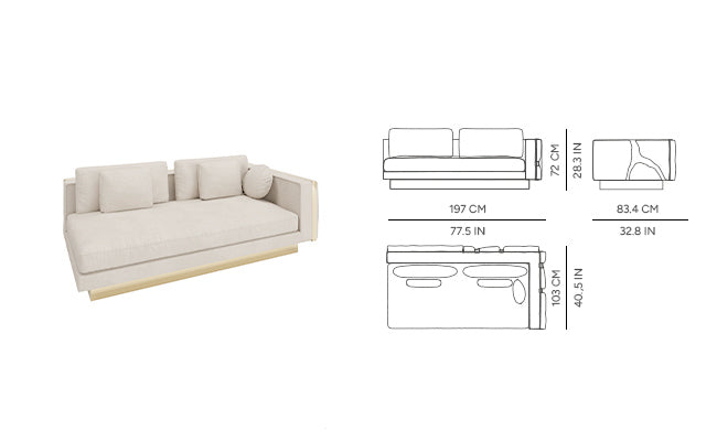 "Luxury Modern Beige Sectional Sofa  with Artistic Gold Side Accent"