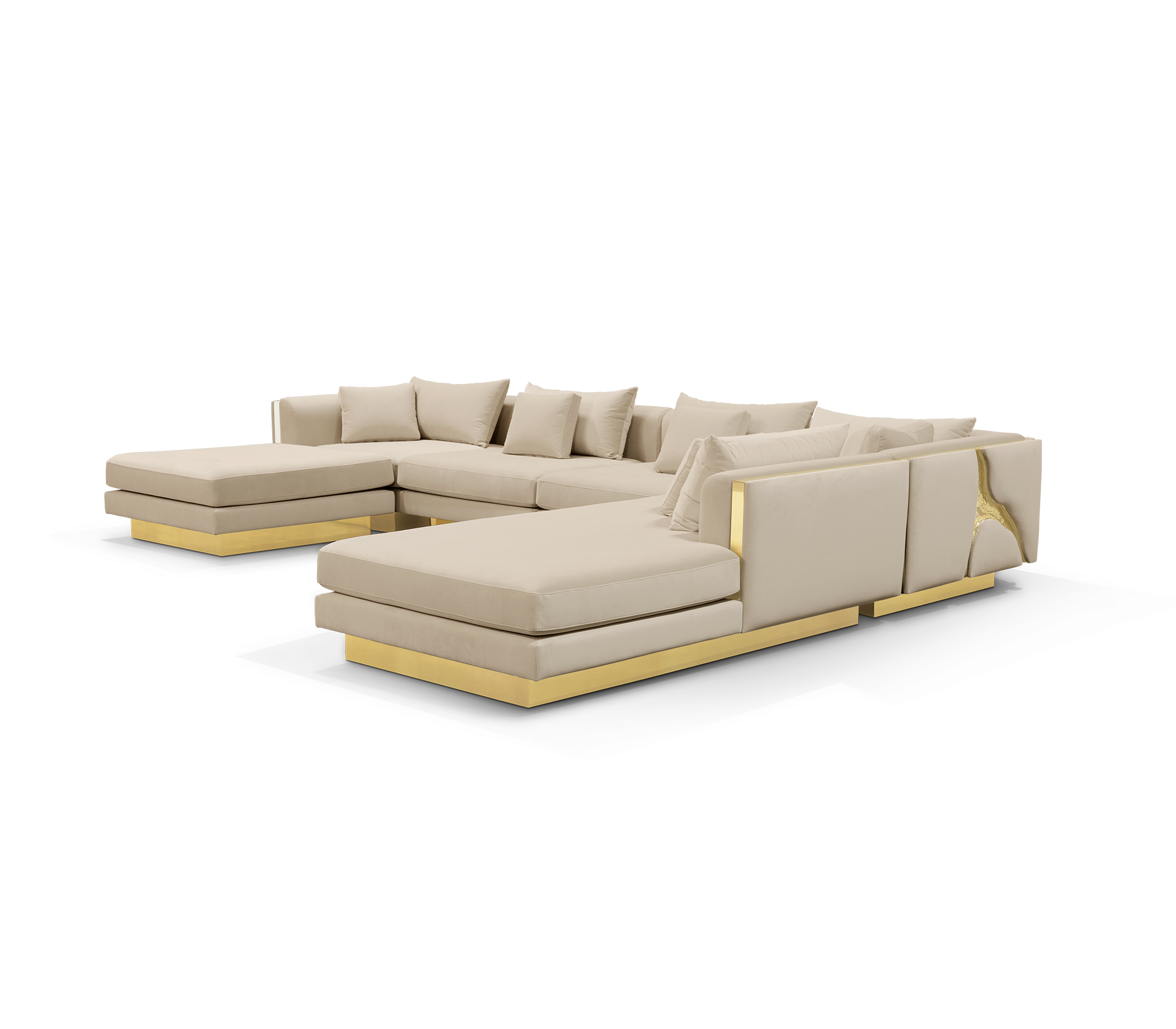 "Luxury Modern Beige Sectional Sofa  with Artistic Gold Side Accent"