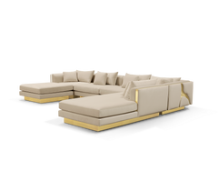 "Luxury Modern Beige Sectional Sofa  with Artistic Gold Side Accent"