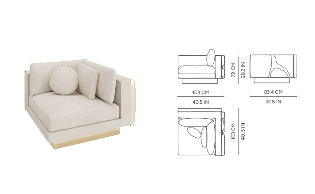 "Luxury Modern Beige Sectional Sofa  with Artistic Gold Side Accent"