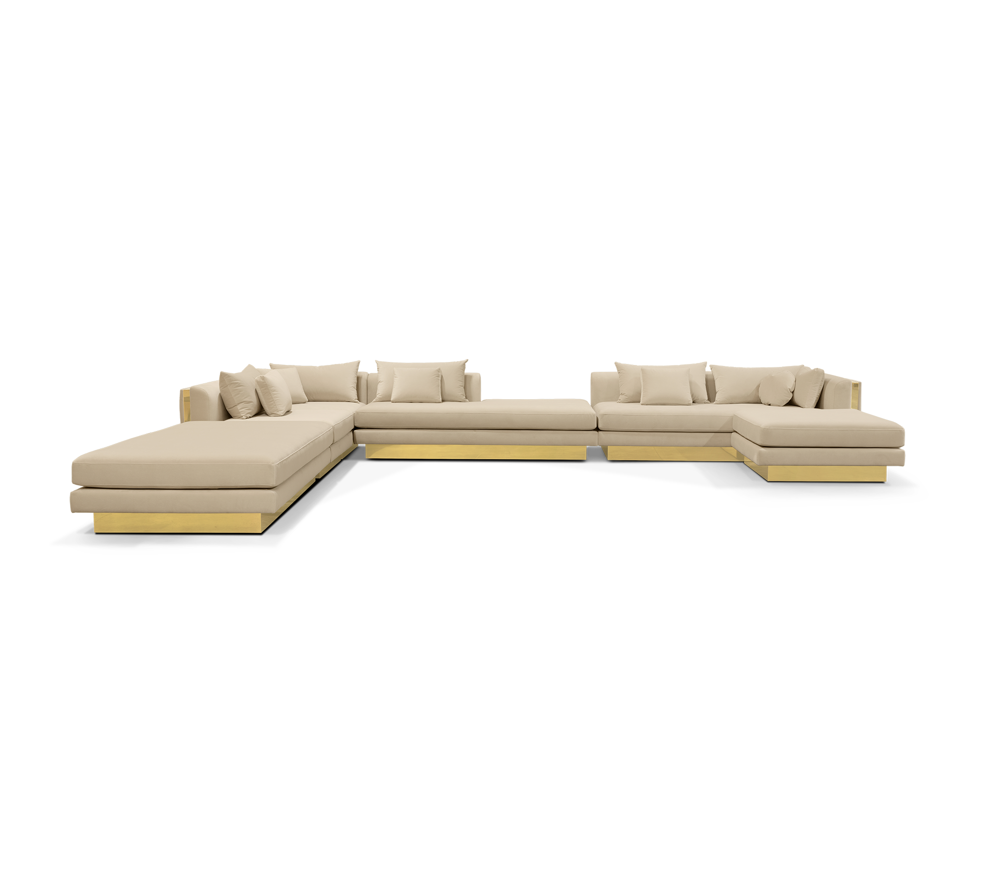 "Luxury Modern Beige Sectional Sofa  with Artistic Gold Side Accent"