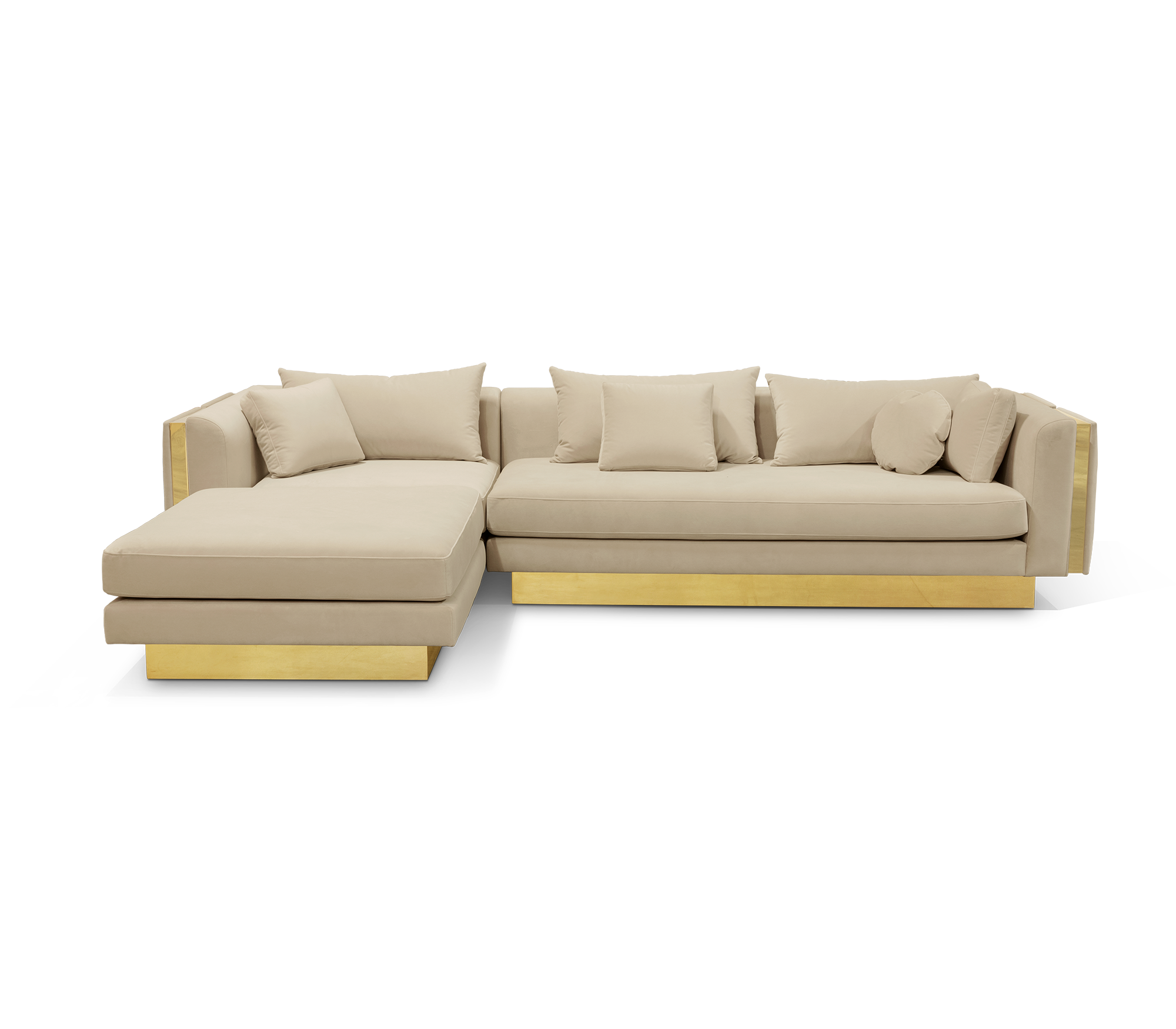 "Luxury Modern Beige Sectional Sofa  with Artistic Gold Side Accent"