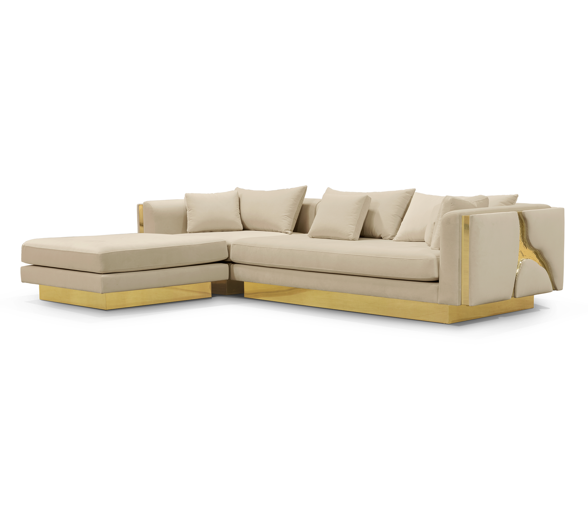 "Luxury Modern Beige Sectional Sofa  with Artistic Gold Side Accent"