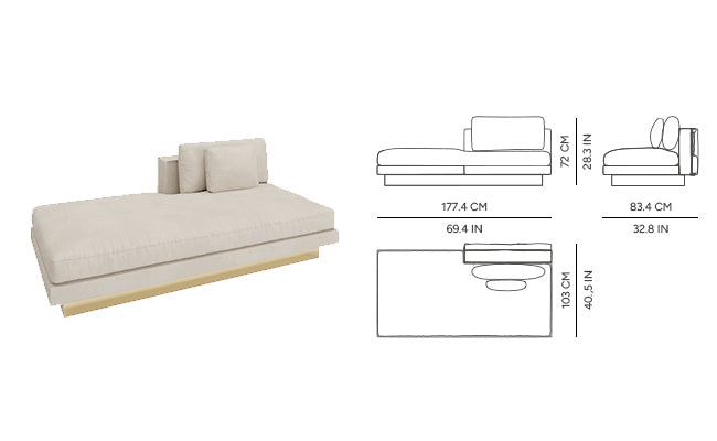 "Luxury Modern Beige Sectional Sofa  with Artistic Gold Side Accent"
