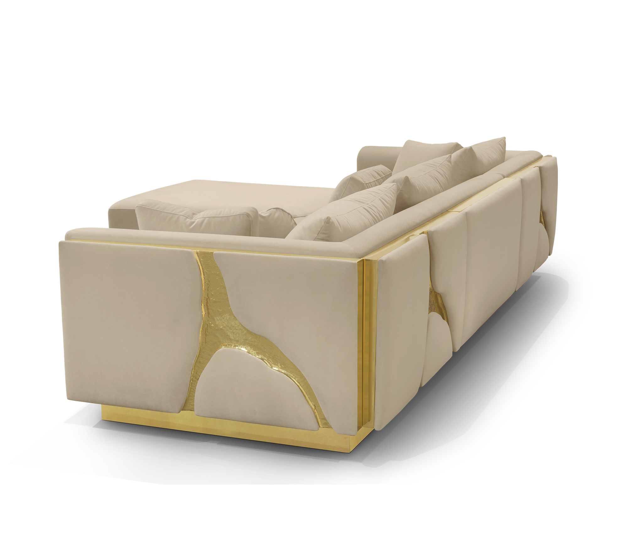 "Luxury Modern Beige Sectional Sofa  with Artistic Gold Side Accent"