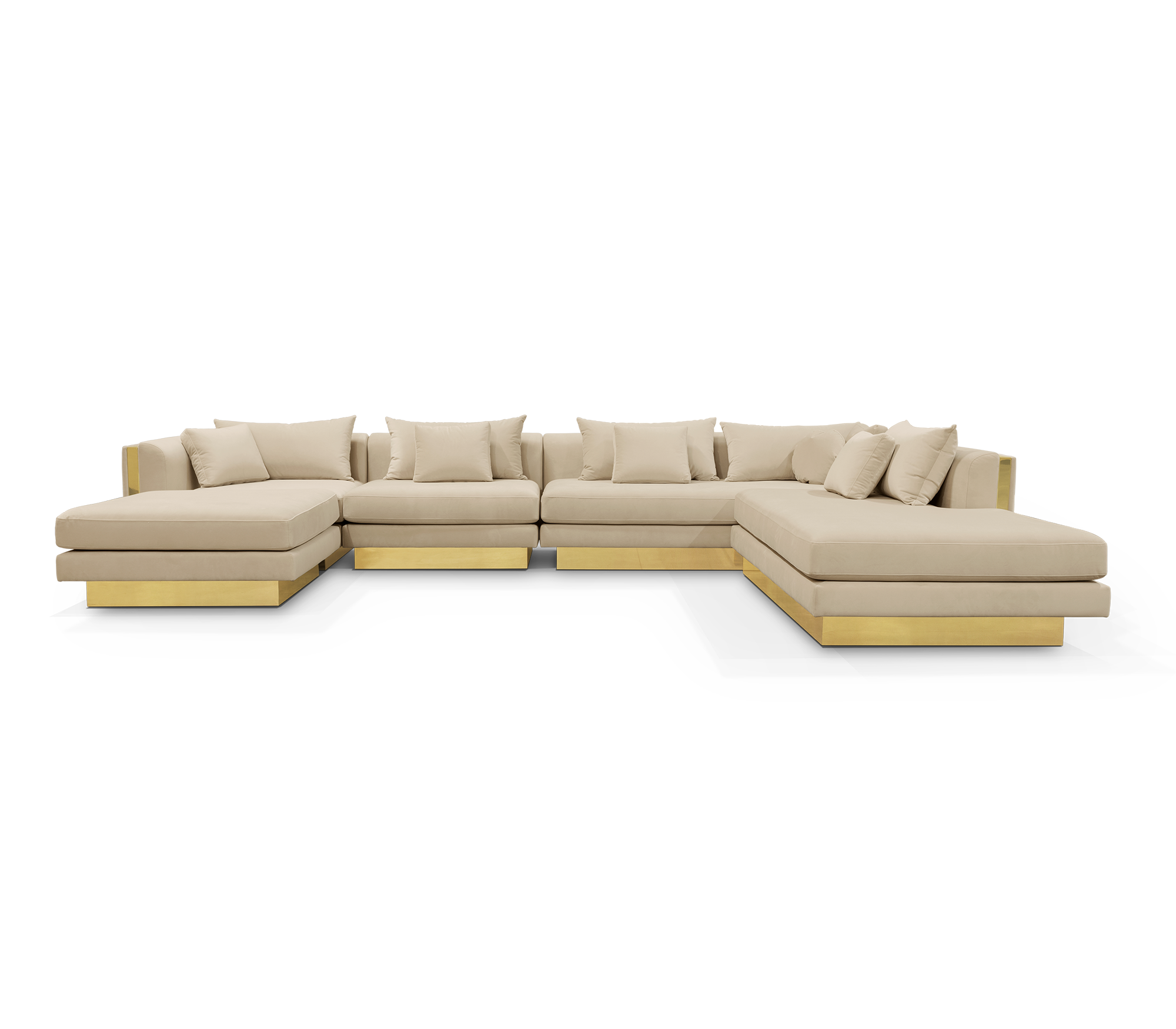"Luxury Modern Beige Sectional Sofa  with Artistic Gold Side Accent"