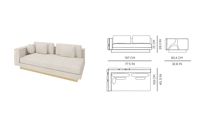 "Luxury Modern Beige Sectional Sofa  with Artistic Gold Side Accent"