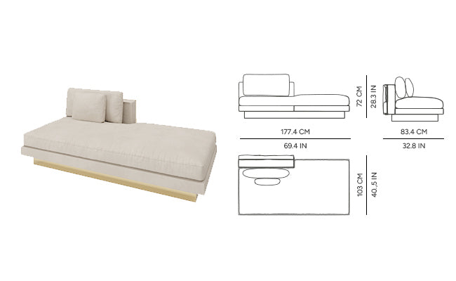 "Luxury Modern Beige Sectional Sofa  with Artistic Gold Side Accent"