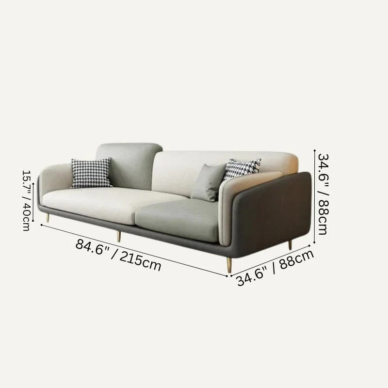 "Modern Tri-Tone Modern Grey & Cream  3-Seater Sofa with Houndstooth Pillows"