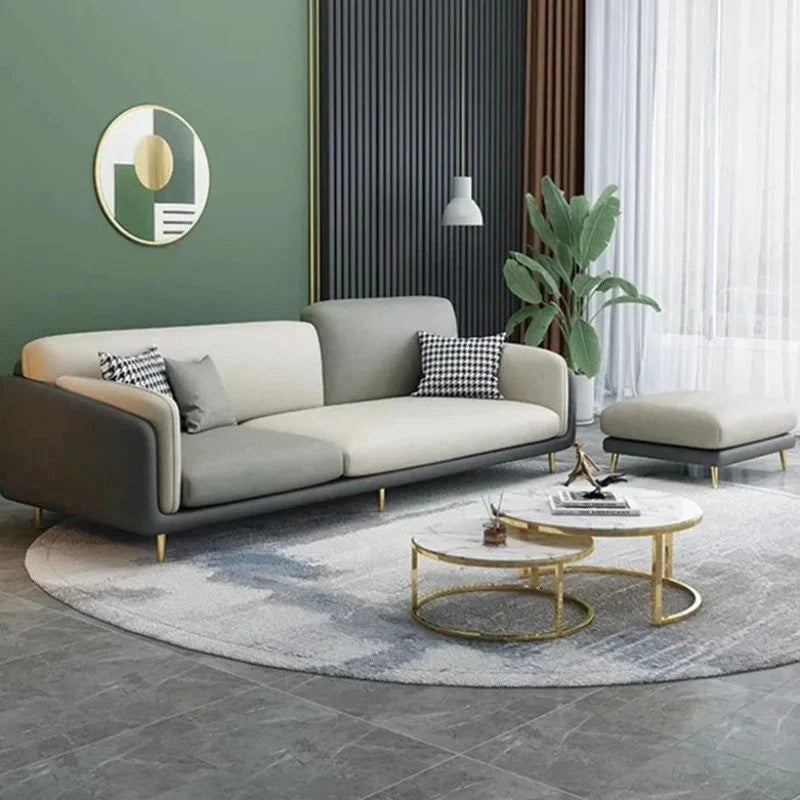 "Modern Tri-Tone Modern Grey & Cream  3-Seater Sofa with Houndstooth Pillows"