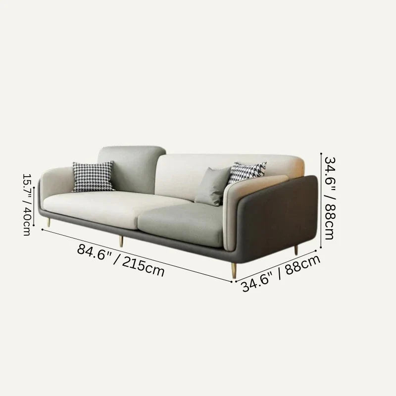 "Modern Tri-Tone Modern Grey & Cream  3-Seater Sofa with Houndstooth Pillows"