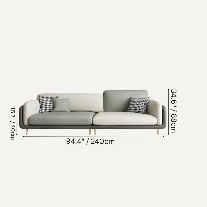 "Modern Tri-Tone Modern Grey & Cream  3-Seater Sofa with Houndstooth Pillows"
