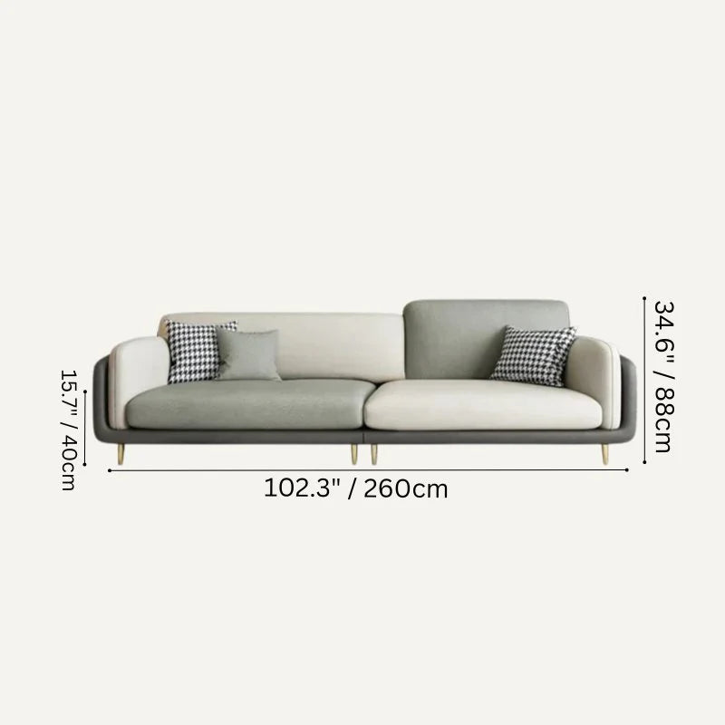 "Modern Tri-Tone Modern Grey & Cream  3-Seater Sofa with Houndstooth Pillows"