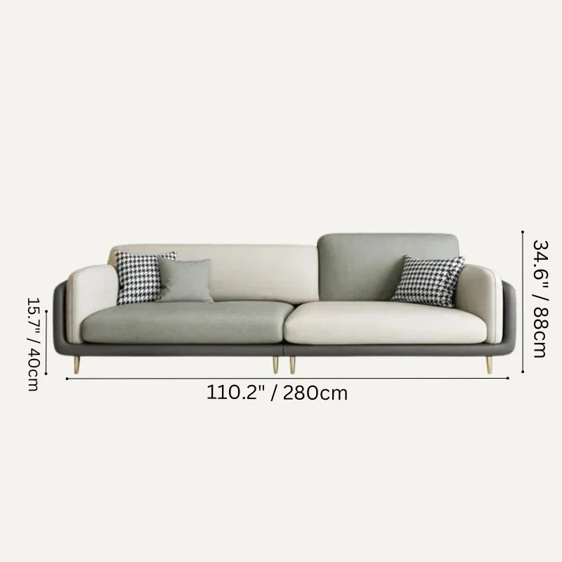 "Modern Tri-Tone Modern Grey & Cream  3-Seater Sofa with Houndstooth Pillows"