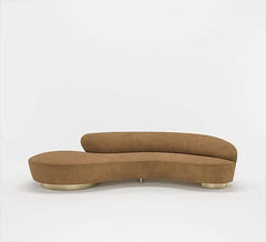 Modern Curved Camel Brown Lounge Sofa with Gold Plinth Accent