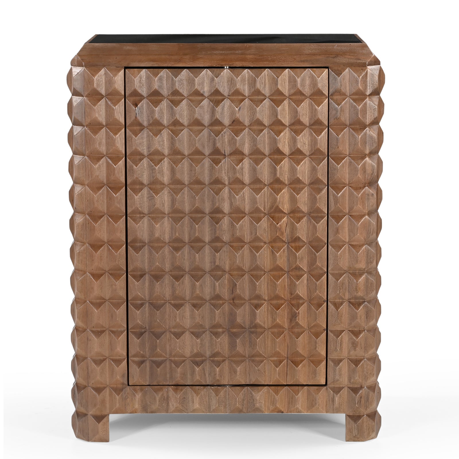 Wooden Bar Cabinet with 3D Diamond Carved Doors | Furniba