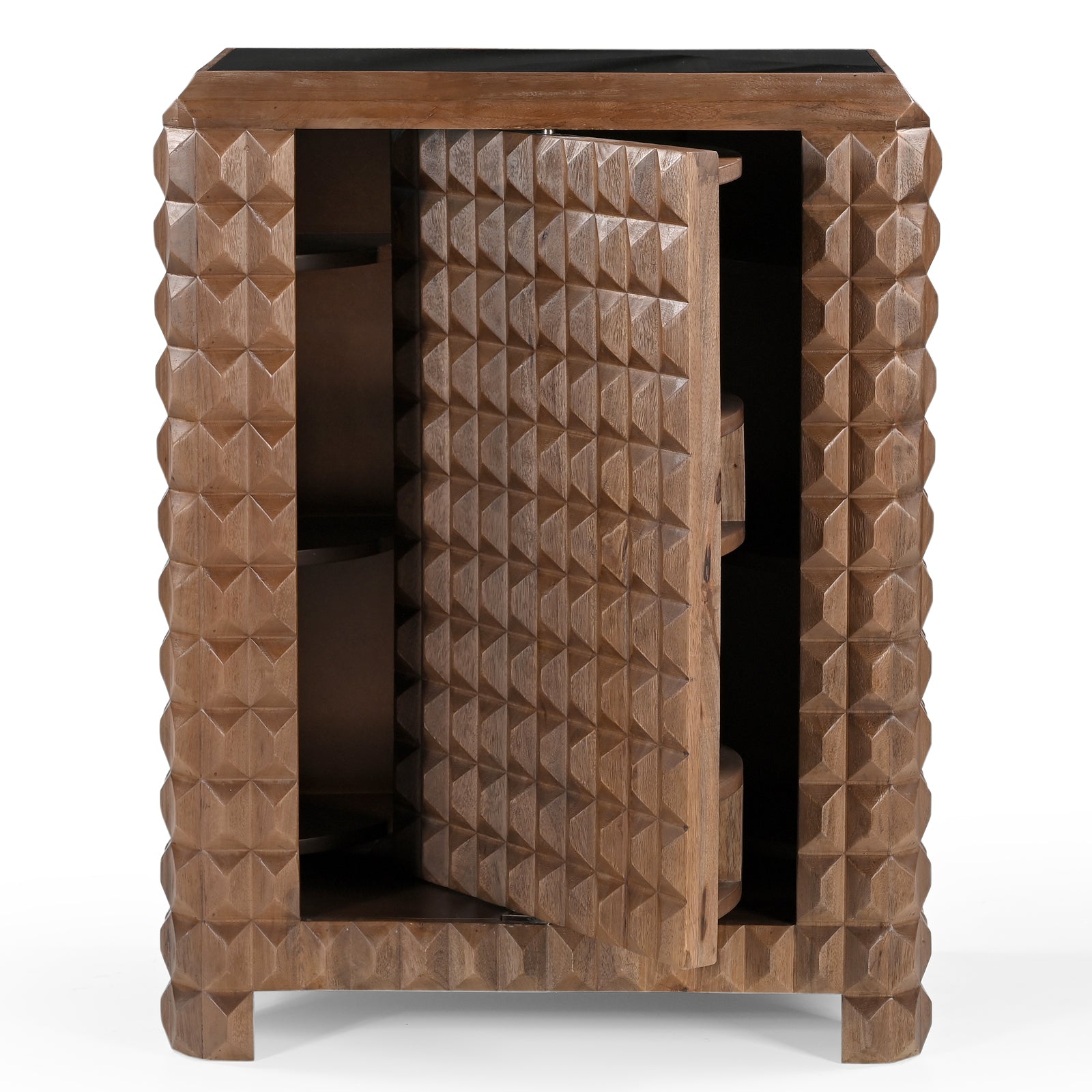 Wooden Bar Cabinet with 3D Diamond Carved Doors | Furniba