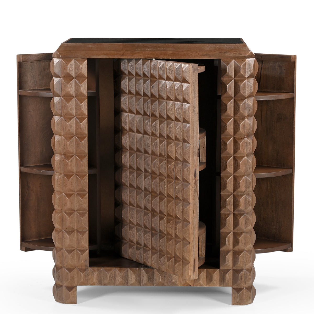 Wooden Bar Cabinet with 3D Diamond Carved Doors | Furniba