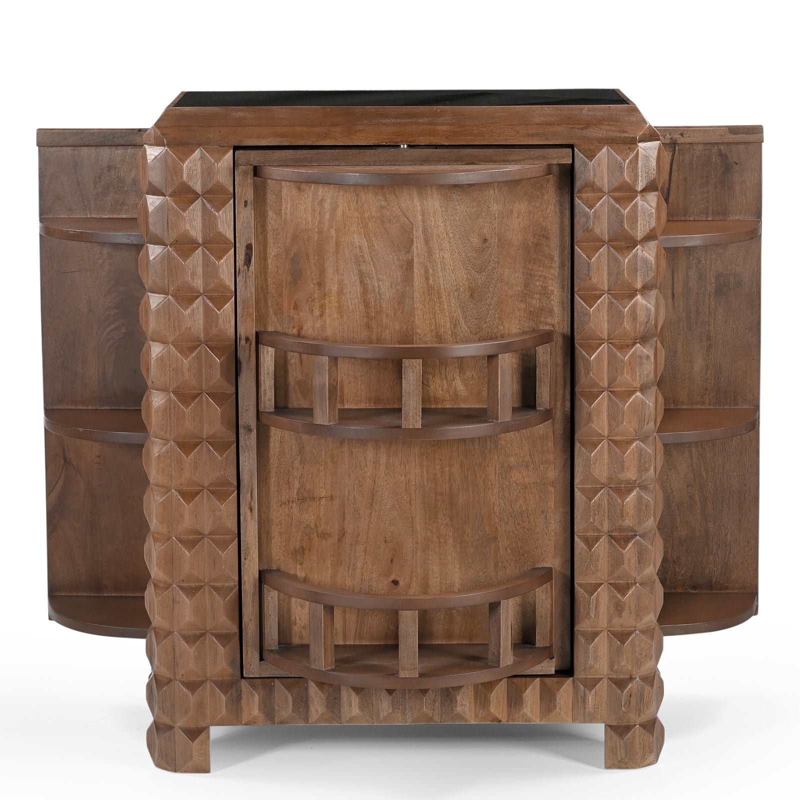Wooden Bar Cabinet with 3D Diamond Carved Doors | Furniba