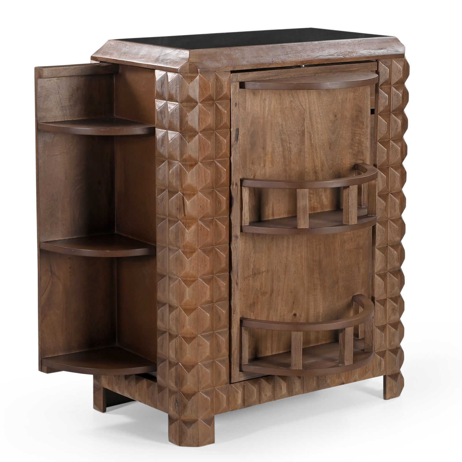 Wooden Bar Cabinet with 3D Diamond Carved Doors | Furniba