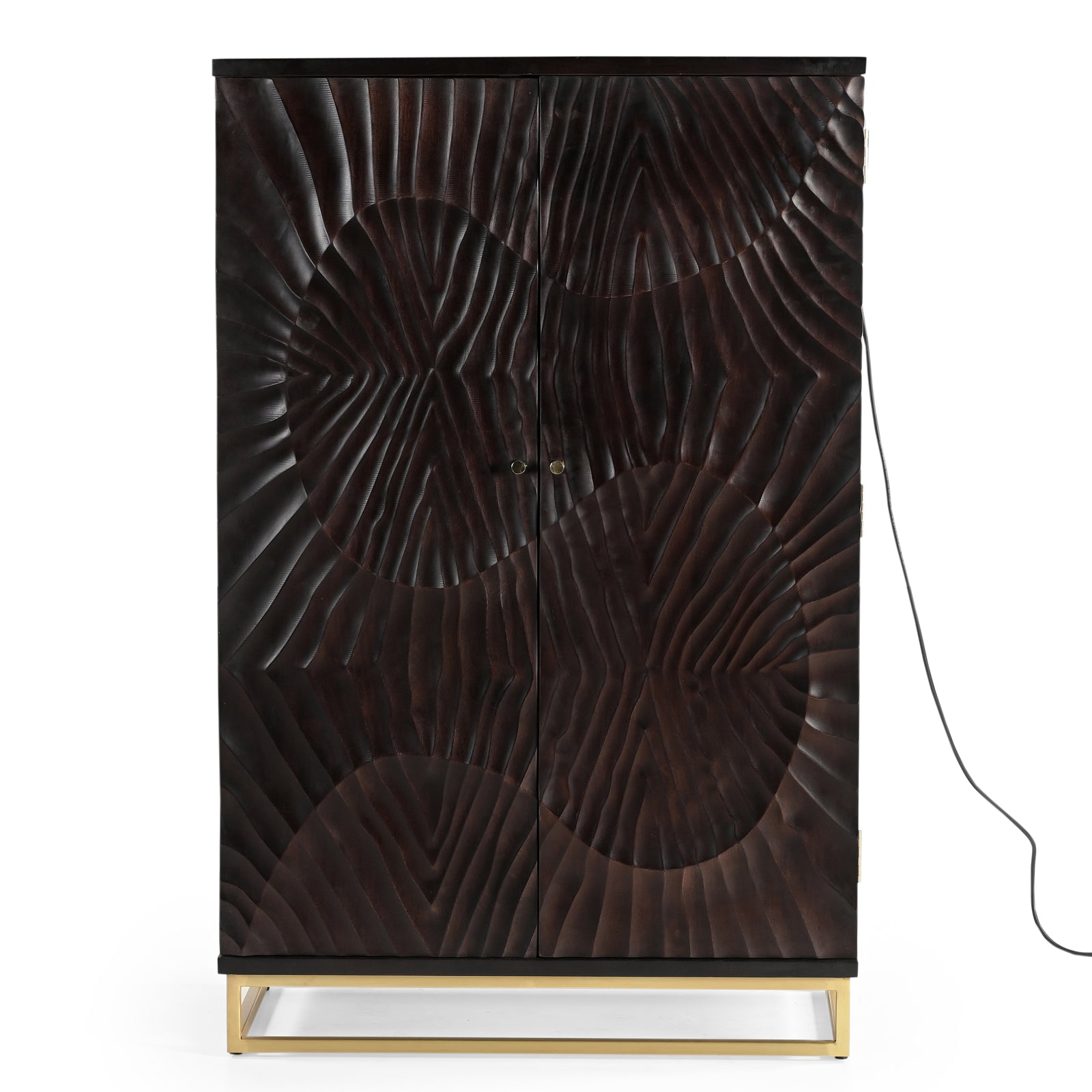 Bar Cabinet with Wine Rack, Carved Wooden Doors & LED | Furniba
