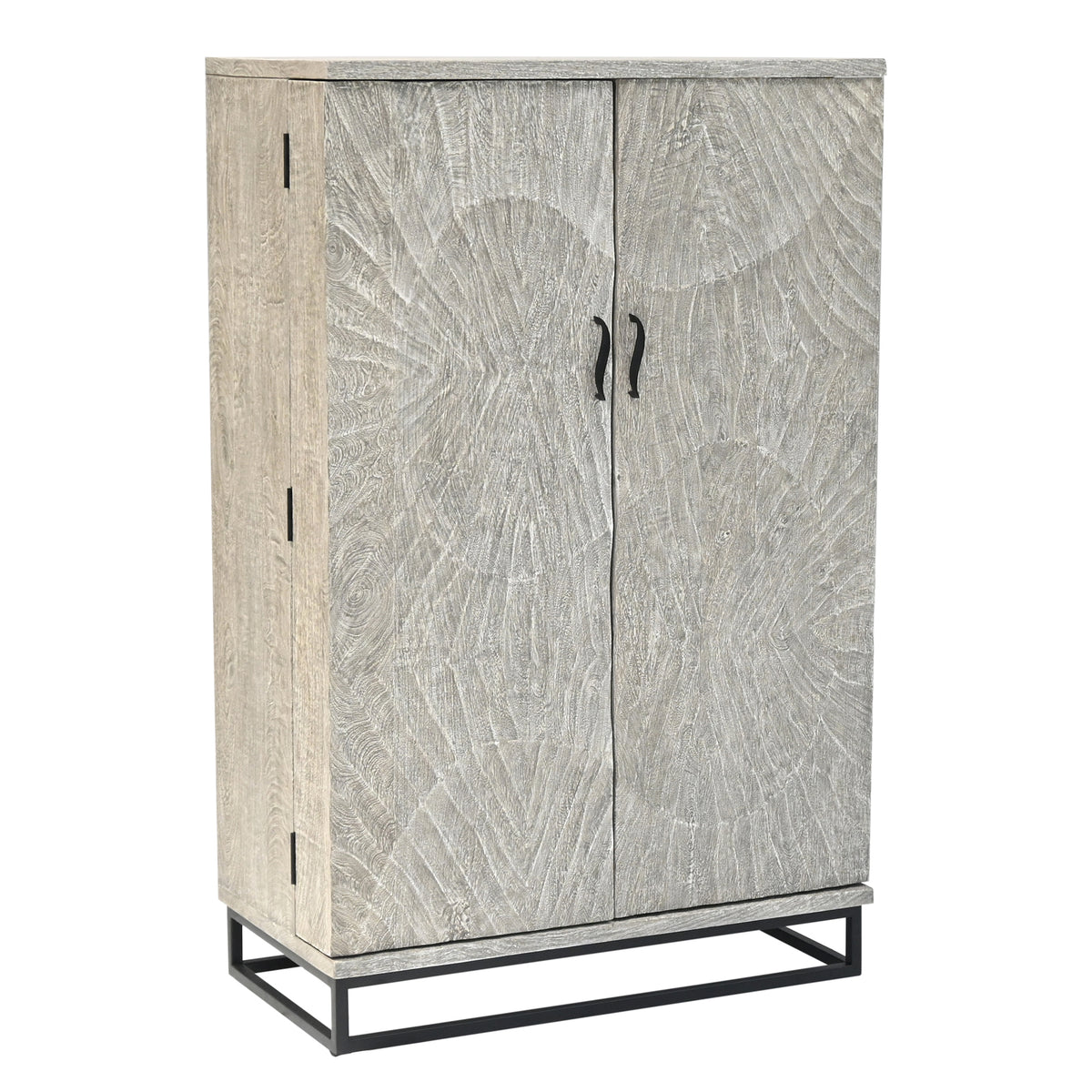 Bar Cabinet with Wine Rack, Carved Wooden Doors & LED | Furniba