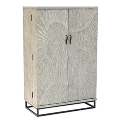 Bar Cabinet with Wine Rack, Carved Wooden Doors & LED | Furniba