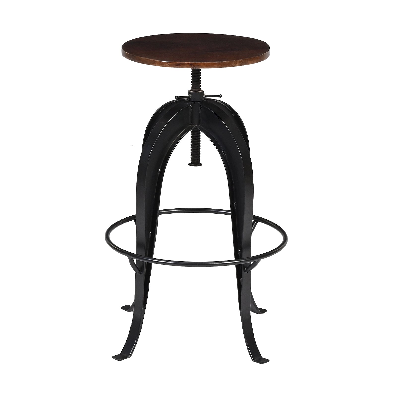 Industrial Adjustable Bar Stool with Wooden Seat – Brown | Furniba