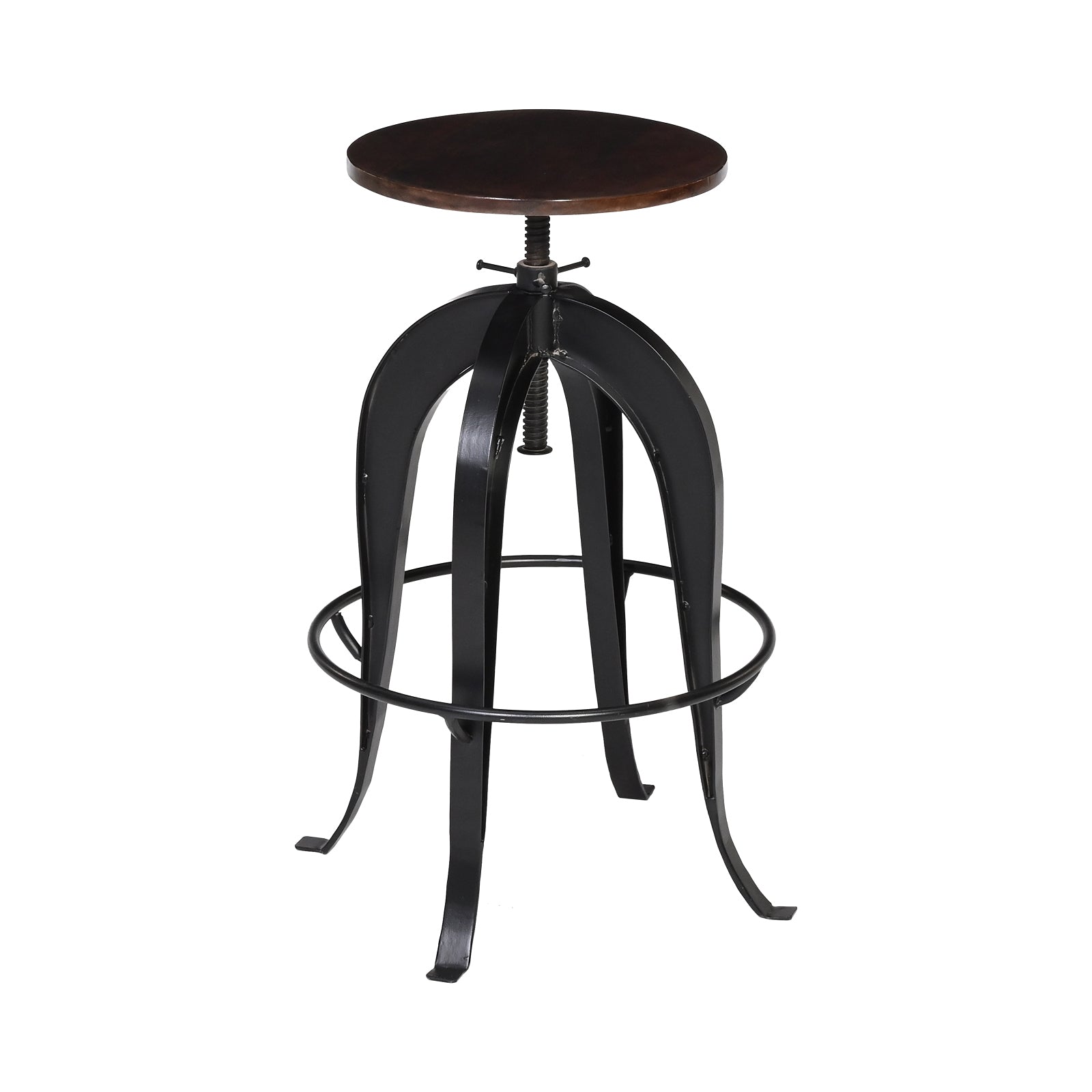 Industrial Adjustable Bar Stool with Wooden Seat – Brown | Furniba