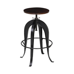 Industrial Adjustable Bar Stool with Wooden Seat – Brown | Furniba