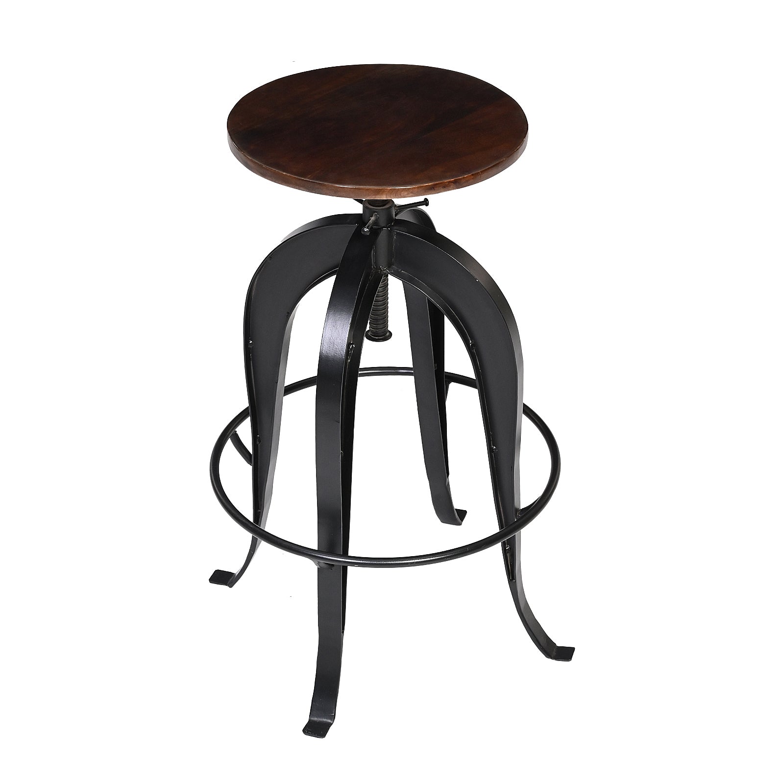 Industrial Adjustable Bar Stool with Wooden Seat – Brown | Furniba