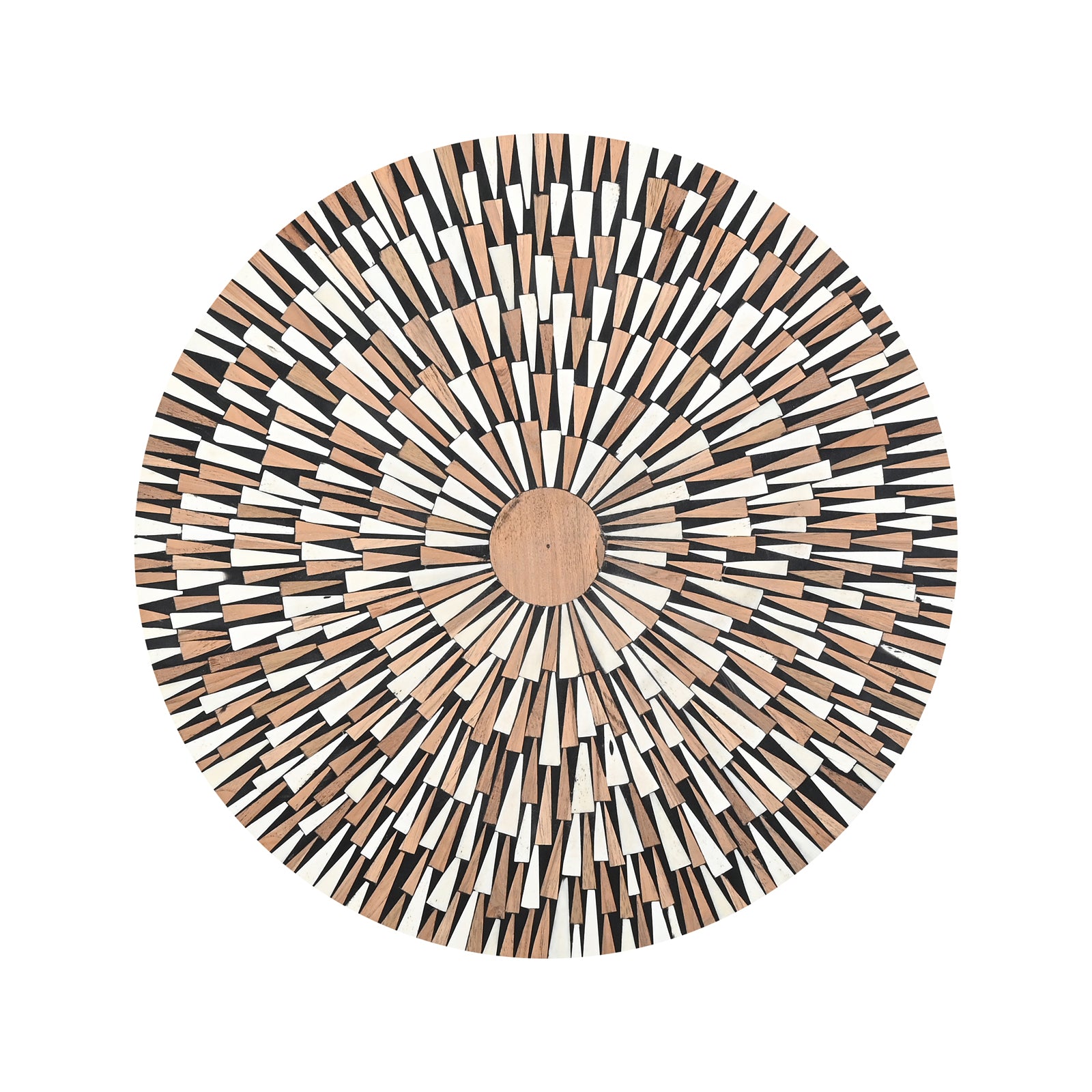 Artisanal Mosaic Bone Inlay Round Side  Table with Cross-Leg Gold Frame