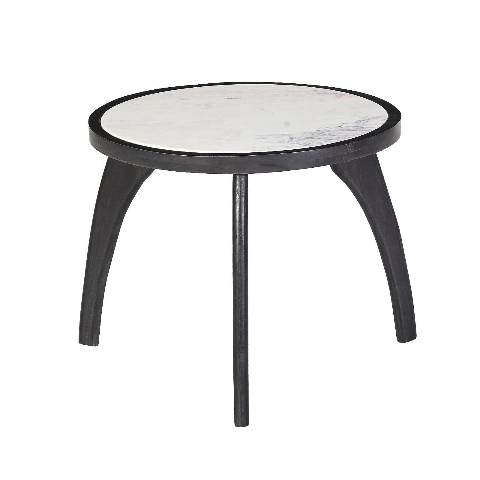 Modern White Marble Top Round Side Table  with Curved Black Wooden Legs