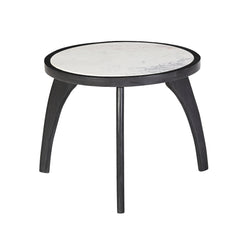 Modern White Marble Top Round Side Table  with Curved Black Wooden Legs