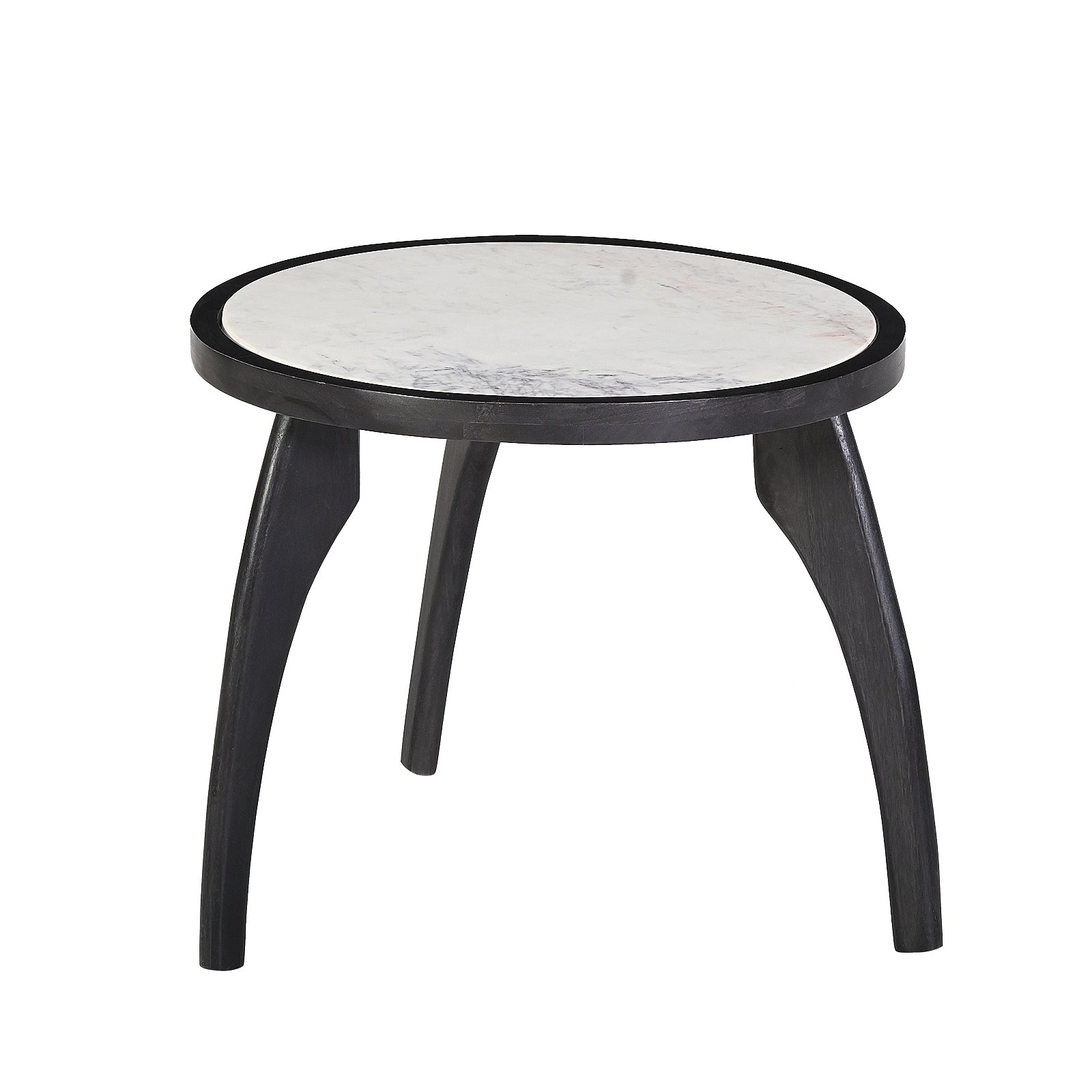 Modern White Marble Top Round Side Table  with Curved Black Wooden Legs