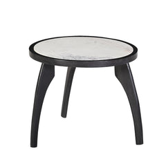 Modern White Marble Top Round Side Table  with Curved Black Wooden Legs