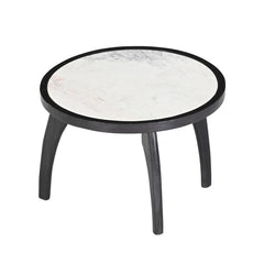 Modern White Marble Top Round Side Table  with Curved Black Wooden Legs