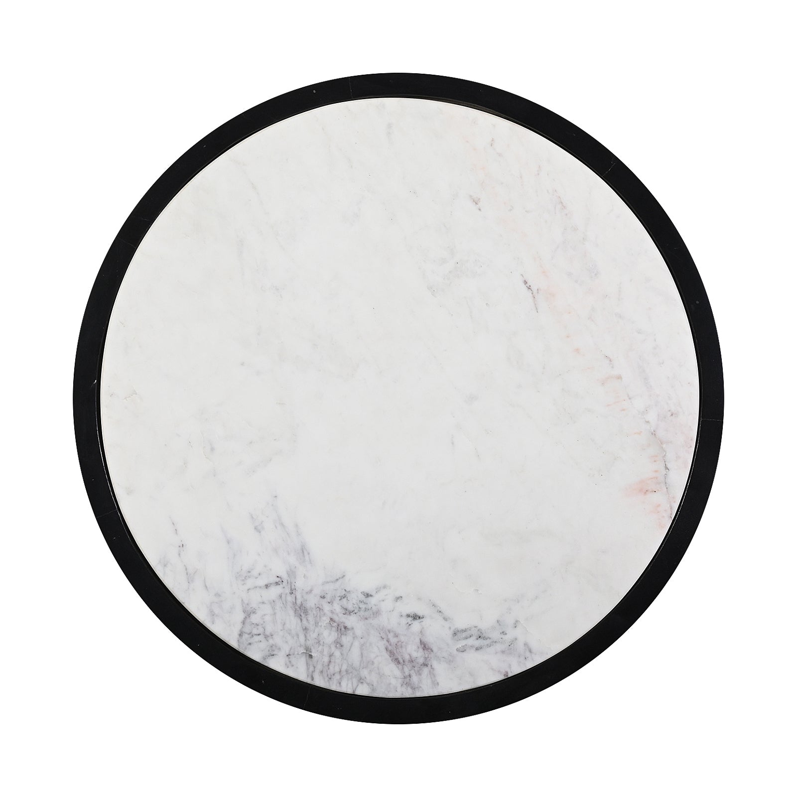 Modern White Marble Top Round Side Table  with Curved Black Wooden Legs