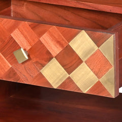 Modern Wooden Nightstand with Brass Inlay  Drawer and Gold Metal Legs