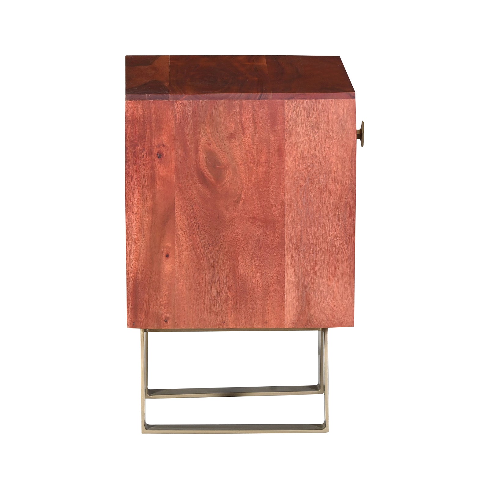 Modern Wooden Nightstand with Brass Inlay  Drawer and Gold Metal Legs
