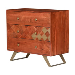 Modern Wooden Nightstand with Brass  Inlay and Gold Metal Base