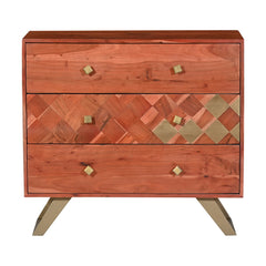 Modern Wooden Nightstand with Brass  Inlay and Gold Metal Base