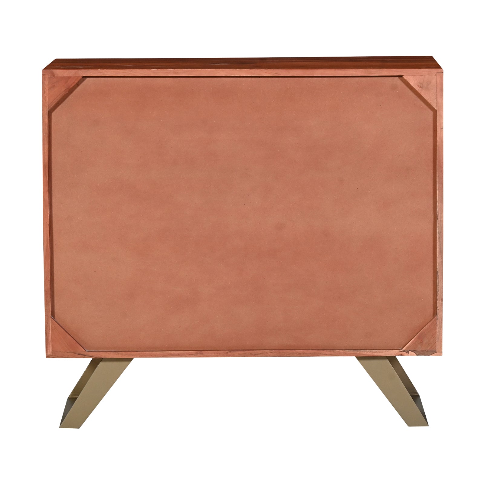 Modern Wooden Nightstand with Brass  Inlay and Gold Metal Base