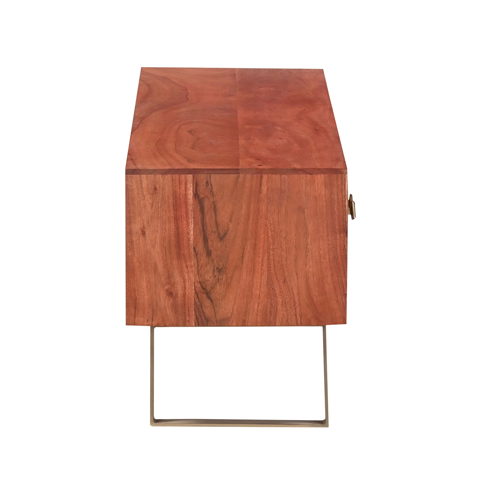 Modern Wooden TV Unit Media Console with Brass Inlay and Gold Legs