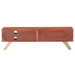 Modern Wooden TV Unit Media Console with Brass Inlay and Gold Legs